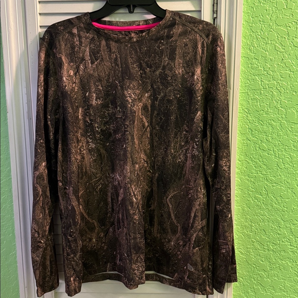 Reel Legends Pink and Green Camouflage Shirt